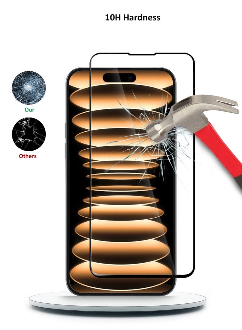 Techie واقي شاشة كامل من الزجاج المقوى عالي الجودة بدرجة صلابة 10H لهاتف iPhone 16 Pro Max - مضاد للخدش ومضاد لبصمات الأصابع ومضاد للفقاعات - Image 3