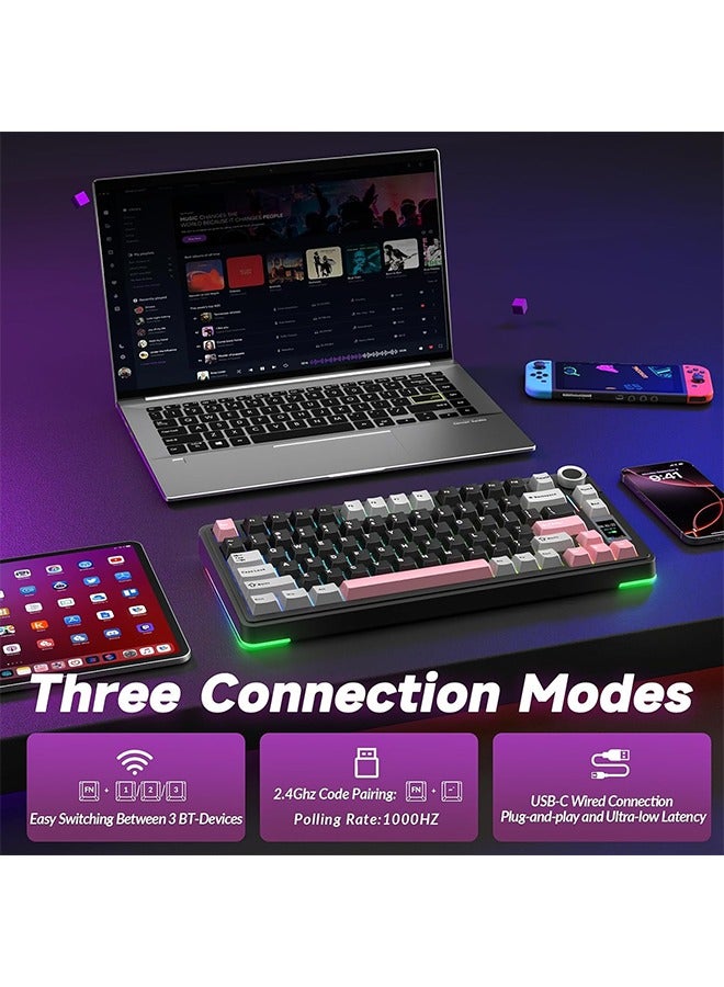 AULA S75 PRO Wireless Mechanical Keyboard with Screen&Knob, 75% Hot Swappable Gaming Keyboard with Pre-lubed Switches, RGB Backlit, PBT Keycaps Creamy Sounding Pc Gaming Keyboards - Image 3