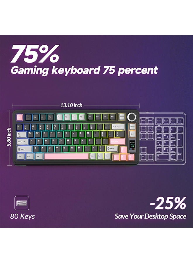 AULA S75 PRO Wireless Mechanical Keyboard with Screen&Knob, 75% Hot Swappable Gaming Keyboard with Pre-lubed Switches, RGB Backlit, PBT Keycaps Creamy Sounding Pc Gaming Keyboards - Image 4