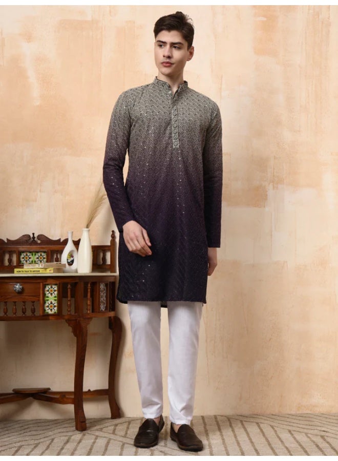 Devoiler Mens Dual Tone Thread Work Viscose Rayon Kurta Set - Image 4
