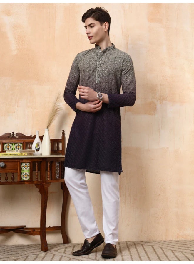 Devoiler Mens Dual Tone Thread Work Viscose Rayon Kurta Set - Image 1