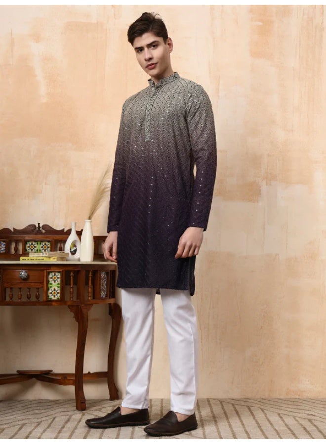Devoiler Mens Dual Tone Thread Work Viscose Rayon Kurta Set - Image 2