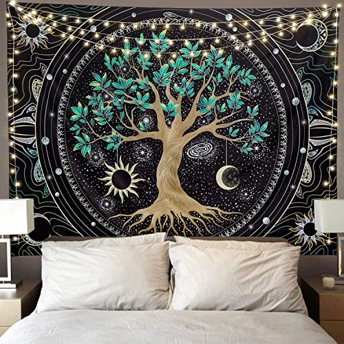 FLY SPRAY Tree of Life Tapestry Aesthetic Trippy Tapestries Wall Tapestry's Large Hippie Sun Moon Space Tapestrys Forest Wall Hanging Decor Green Nature Home Talestry for Bedroom,Living Room,Ceiling - Image 1
