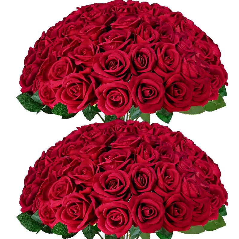 Cherica 52Pcs Red Roses Artificial Flowers with Stems，Fake Roses Bouquet Fake Flowers Bulk，Silk Velvet Roses for Wedding Centerpieces Arrangement Baby Shower Birthday Home Decor Gifts - Image 1