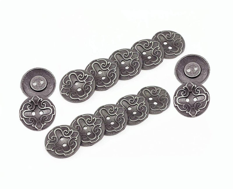 RECHERE 12 PCS Antique Metal Flat Buttons 2Hole Craft for DIYS Sewing Embellishment Antique Silver25mm