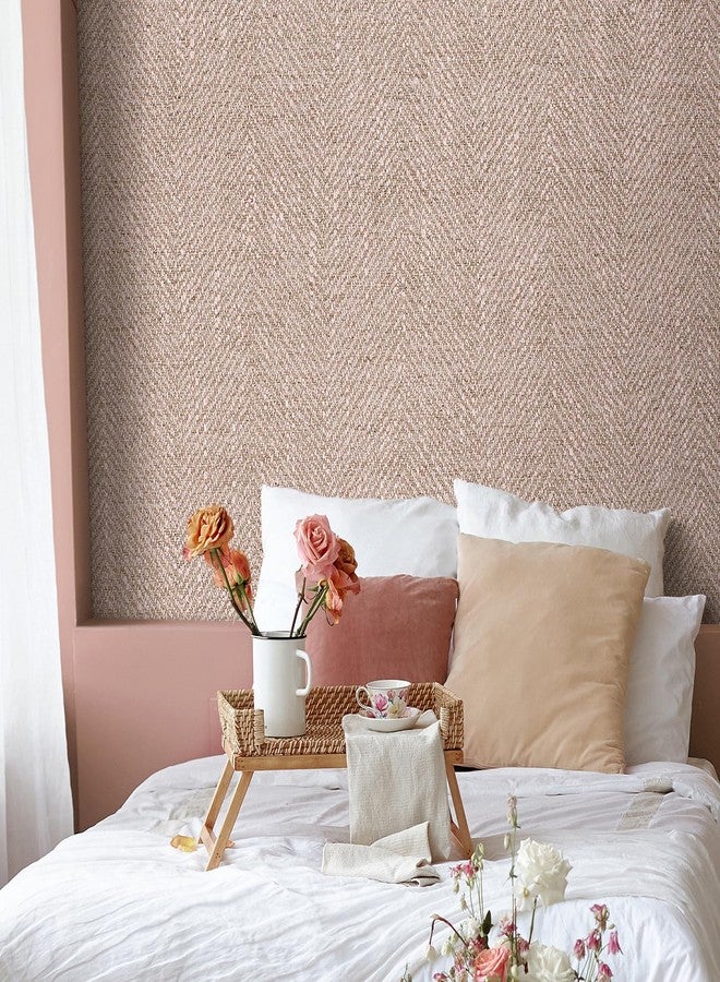 Livelynine Pink Fabric Wallpaper Stick and Peel Faux Grasscloth Blush Pink Peel and Stick Wall Paper for Bedroom Girls Room Bathroom Girly Sticky Contact Paper for Cabinets Walls Fridge 17.5x78.8 - Image 4