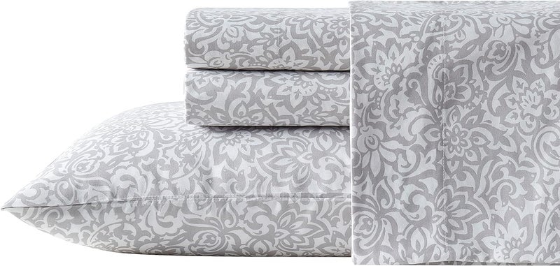 Indigo Ink Indigo Ink - Twin Size Sheet Set  3-Piece Boho Floral Damask Patterned Bedding  Soft & Wrinkle Resistant (Tufted Medallion Collection  Grey)  - Image 3