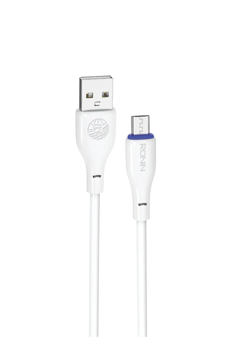 رونين كابل رونين فليكسين R-2025 من USB-A إلى Micro USB - شحن سريع 2.4 أمبير - مجدول محمي - نقل بيانات - طول 1.2 متر - مضاد للتشابك - متين - للاندرويد والأجهزة اللوحية وأجهزة Micro USB - أزرق - Image 1