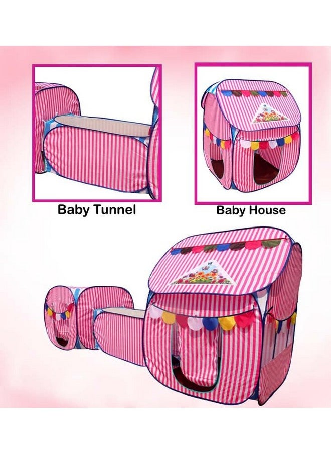 HomeCute Homecute Small Size 3 in 1 Kids Play Tent House with Crawl Tunnel, Cube Tent & Hut Tent House (Pink White)  - Image 2