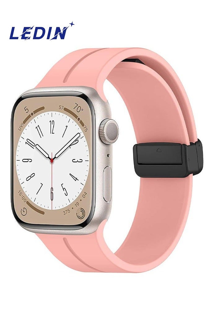 LEDIN Universal Magnetic Silicone Watch Band – Quick Release Sport Strap 38/40/41mm, Waterproof Replacement Band for Smartwatches & Analog Watches(Pink) - Image 1