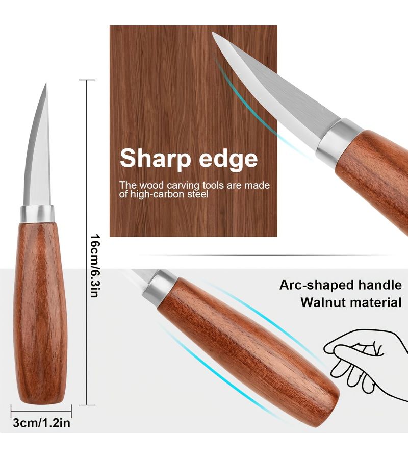 Wood Carving Kit Whittling Set 5 Piece Tools For DIY Beginner Detail Roughing Sloyd Knife - Image 2