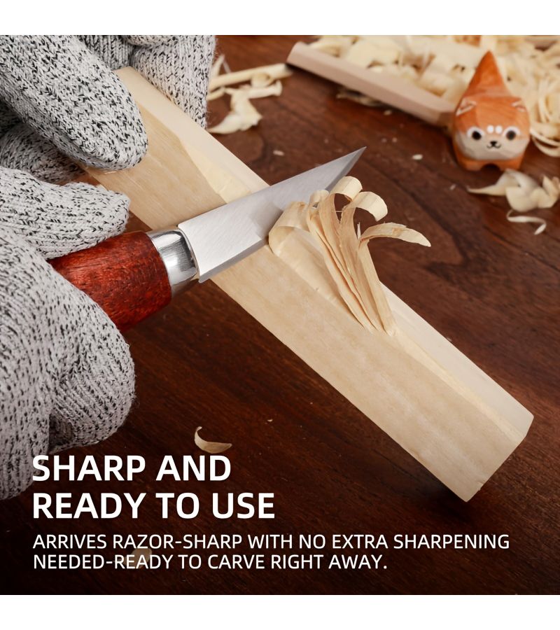 Wood Carving Kit Whittling Set 5 Piece Tools For DIY Beginner Detail Roughing Sloyd Knife - Image 4