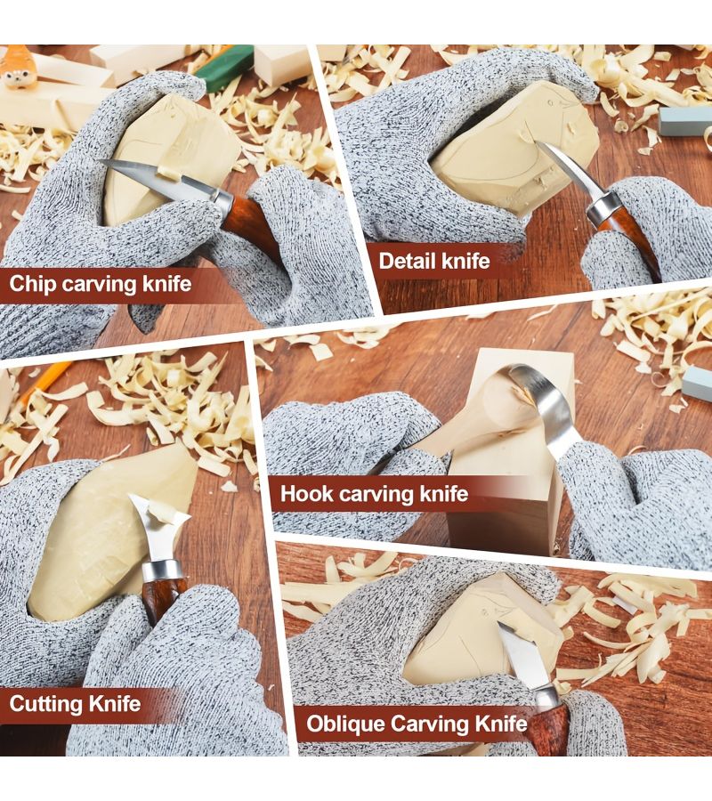 Wood Carving Kit Whittling Set 5 Piece Tools For DIY Beginner Detail Roughing Sloyd Knife - Image 3