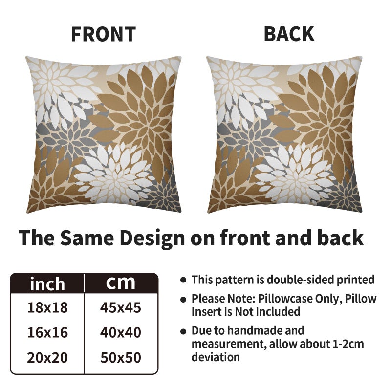 Smozenith Smozenith Brown White Grey Gray Pillow Covers 18X18 Inch Set of 2  Spring Modern Geometry Dahlia Floral Print Decorative Throw Pillow Covers Outdoor Farmhouse Cushion Case for Couch Sofa Bed Decor  - Image 4