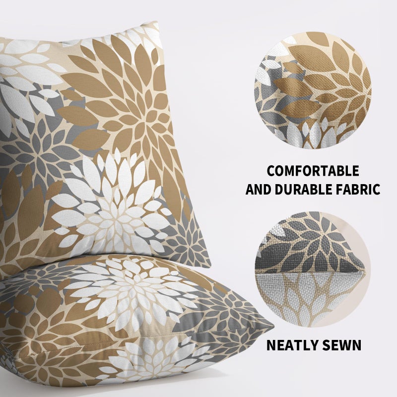 Smozenith Smozenith Brown White Grey Gray Pillow Covers 18X18 Inch Set of 2  Spring Modern Geometry Dahlia Floral Print Decorative Throw Pillow Covers Outdoor Farmhouse Cushion Case for Couch Sofa Bed Decor  - Image 5