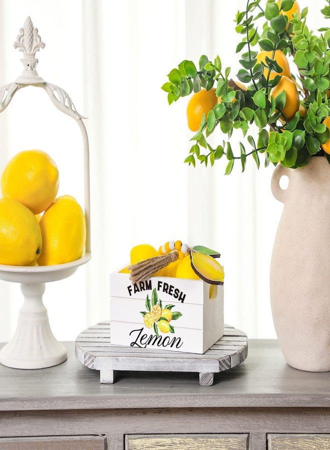Qunclay Lemon Mini Crate Summer Tiered Tray Decor with 8 Faux Lemons with Wood Bead Tassel Farmhouse Lemonade Kitchen Decorations Summertime Wood Crate for Decor - Image 2