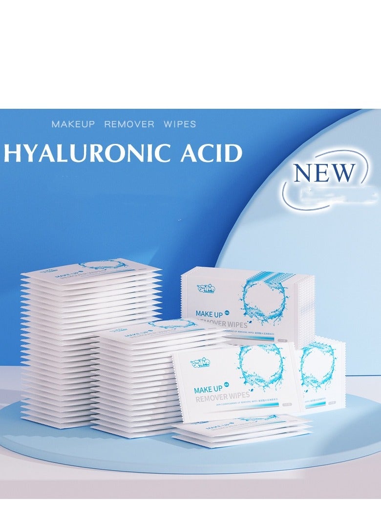 50Pcs Make Up Wipes, Disposable Hyaluronic acidEssence Makeup Remover Wet Wipes, 100% Plant-Based, Bio-Degradable, Gentle on Dry Skin, Leaves Face Fresh & Clean - Image 1