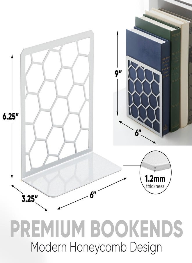 GEOMOD Geometric Honeycomb Gray Metal Bookends Decorative - Tall Sturdy Book Ends for Shelves - Modern Heavy Duty Bookend Stopper - Office or Home Book Shelf Book Holder - 6x3.25x6.25 Inches - 1 Pair - Image 3