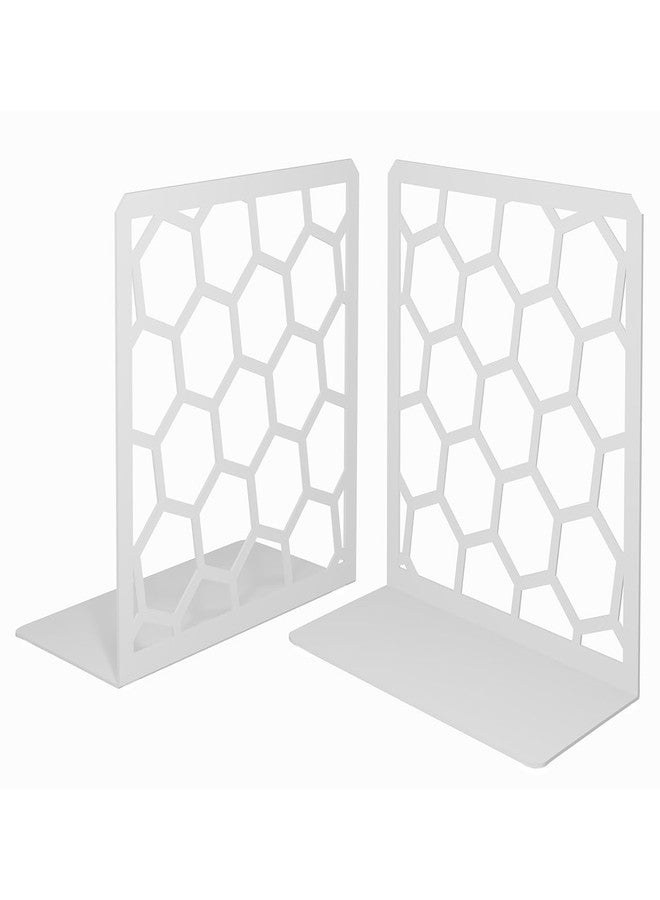 GEOMOD Geometric Honeycomb Gray Metal Bookends Decorative - Tall Sturdy Book Ends for Shelves - Modern Heavy Duty Bookend Stopper - Office or Home Book Shelf Book Holder - 6x3.25x6.25 Inches - 1 Pair - Image 1