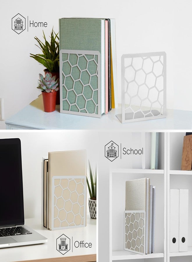 GEOMOD Geometric Honeycomb Gray Metal Bookends Decorative - Tall Sturdy Book Ends for Shelves - Modern Heavy Duty Bookend Stopper - Office or Home Book Shelf Book Holder - 6x3.25x6.25 Inches - 1 Pair - Image 5