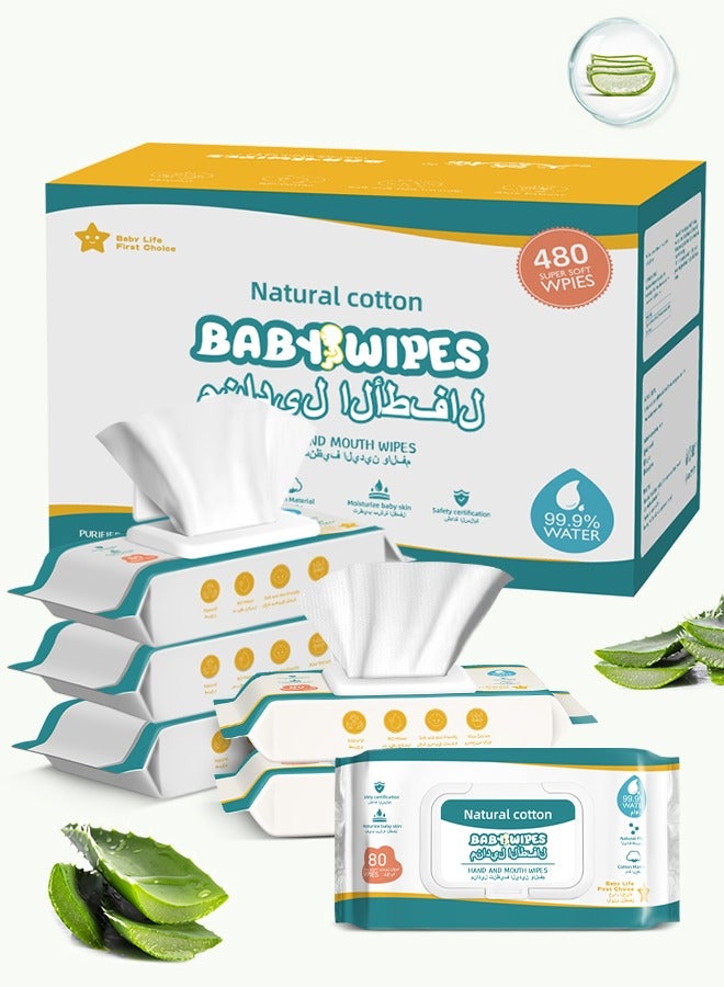 99.9% Water Wipes,Soothing  Protecting Wet Wipes, Non-alcoholic  Unscented Baby Wipes for Sensitive Skin,6x80 (480 Wipes) Baby Wet Wipes - Image 1