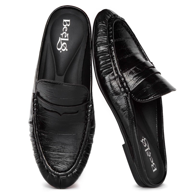 BeeLg Black Penny Mule Loafers for Women Slip-On Flat Mules Slides Loafer Dressy Comfort Casual Shoes - Image 1