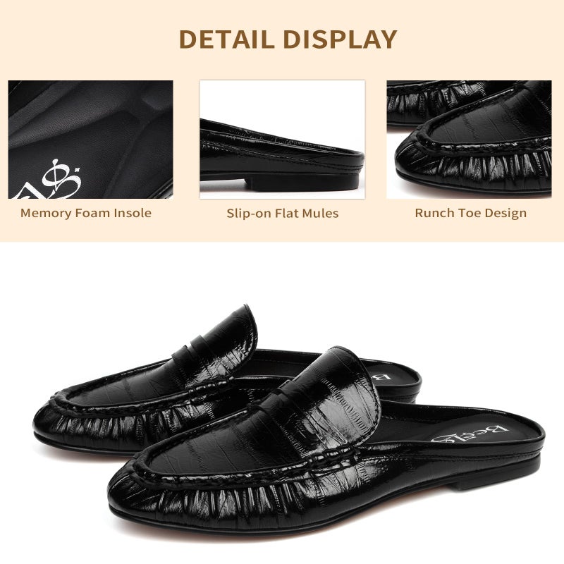 BeeLg Black Penny Mule Loafers for Women Slip-On Flat Mules Slides Loafer Dressy Comfort Casual Shoes - Image 4