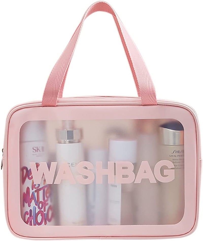 KITSSENTIAL Multi-Functional Makeup Pouch for Women | Waterproof PVC Cosmetic Bags for Girls | Toiletry Storage Wash Bag | Travel Organizer for Bath Accessories & Grooming Kit (Set of 1 Bag Large Pink) - Image 1