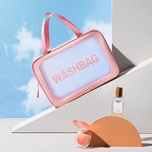 KITSSENTIAL Multi-Functional Makeup Pouch for Women | Waterproof PVC Cosmetic Bags for Girls | Toiletry Storage Wash Bag | Travel Organizer for Bath Accessories & Grooming Kit (Set of 1 Bag Large Pink) - Image 3