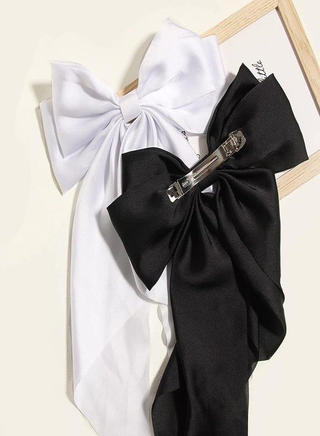 كرونيكس مجموعة مشابك شعر نسائية من قطعتين من الساتان، مشابك شعر كبيرة حريرية مع مشابك فيونكة كبيرة من الشريط، مشبك شعر، وصلات شعر صناعية للنساء - Image 5