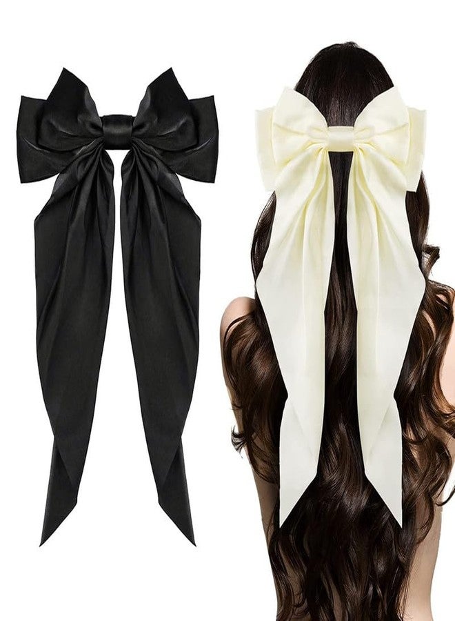 كرونيكس مجموعة مشابك شعر نسائية من قطعتين من الساتان، مشابك شعر كبيرة حريرية مع مشابك فيونكة كبيرة من الشريط، مشبك شعر، وصلات شعر صناعية للنساء - Image 2