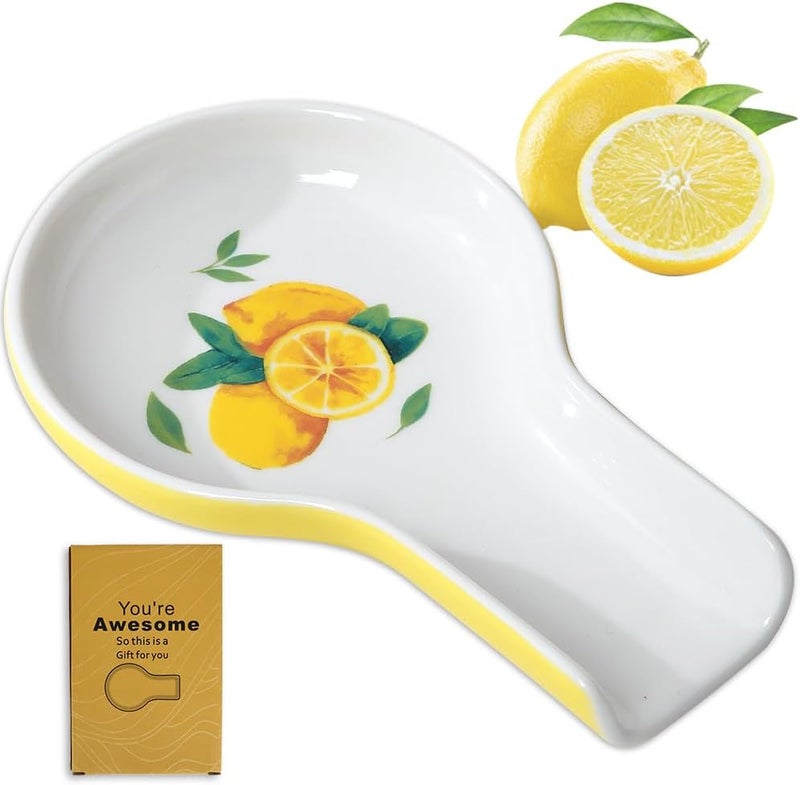 HAPPY KIT حامل ملعقة لسطح الموقد - حامل ملعقة عيد الميلاد لكونتر المطبخ بتصميم الليمون في علبة هدايا جاهزة لتزيين المطبخ بأسلوب المزرعة - Image 1