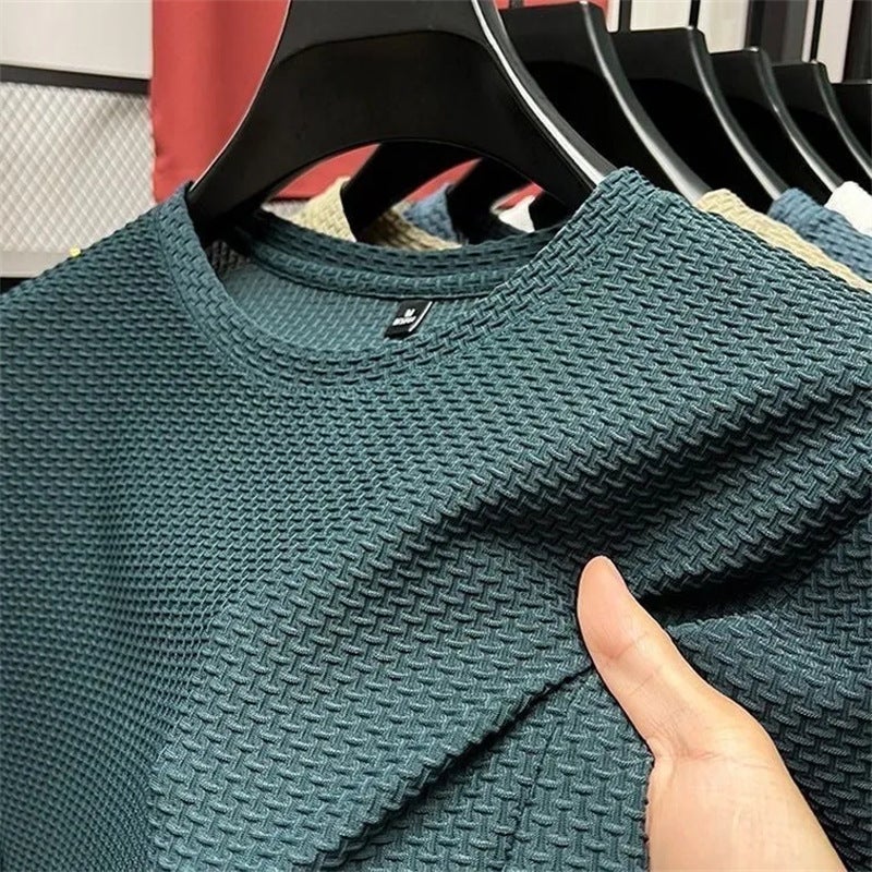 Light Mature Style Ice Silk Men'S Round Neck Short-Sleeved T-Shirt Casual Versatile Youth Pure Color Half-Sleeved Tops Summer - Image 5
