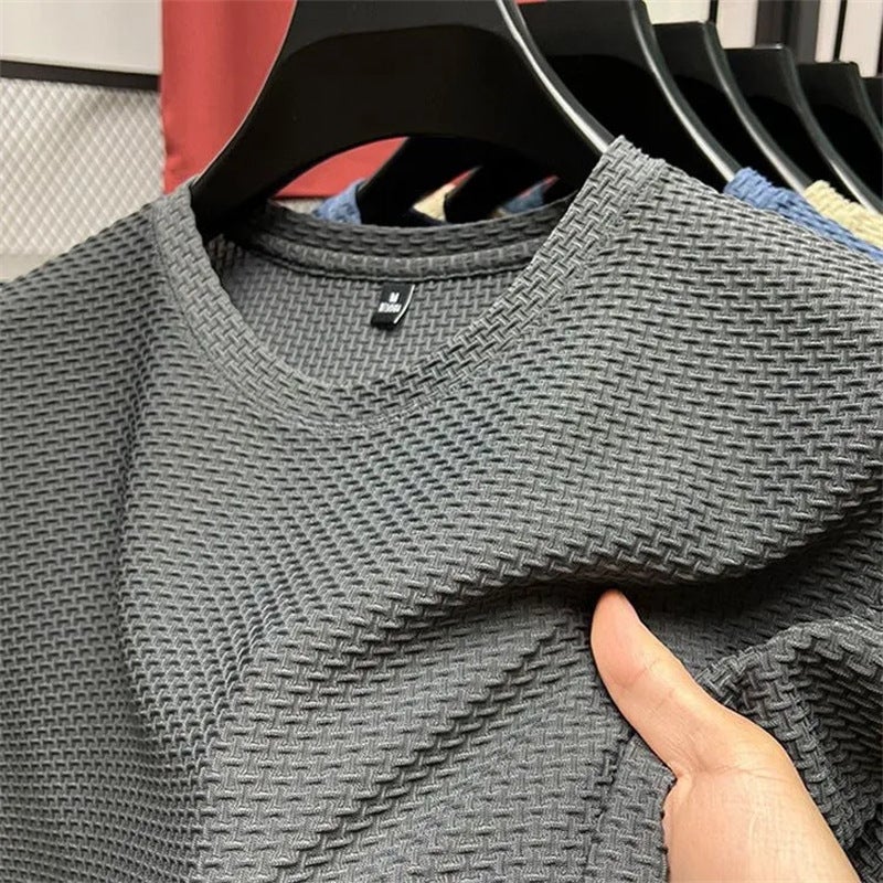 Light Mature Style Ice Silk Men'S Round Neck Short-Sleeved T-Shirt Casual Versatile Youth Pure Color Half-Sleeved Tops Summer - Image 2
