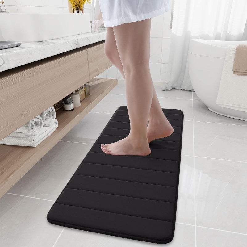 Buganda Memory Foam Bath Mat, 47" x 17", Ultra Soft and Non-Slip Bathroom Rugs, Water Absorbent and Machine Washable Bath Rug Runner for Bathroom, Shower, and Tub, Black - Image 1