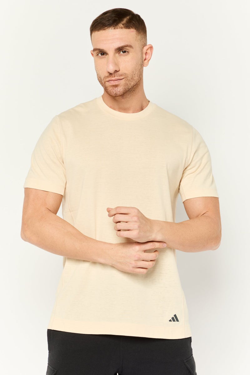 Adidas Men Sportswear Fit Short Sleeve Yoga T-Shirt, Beige  - Image 1