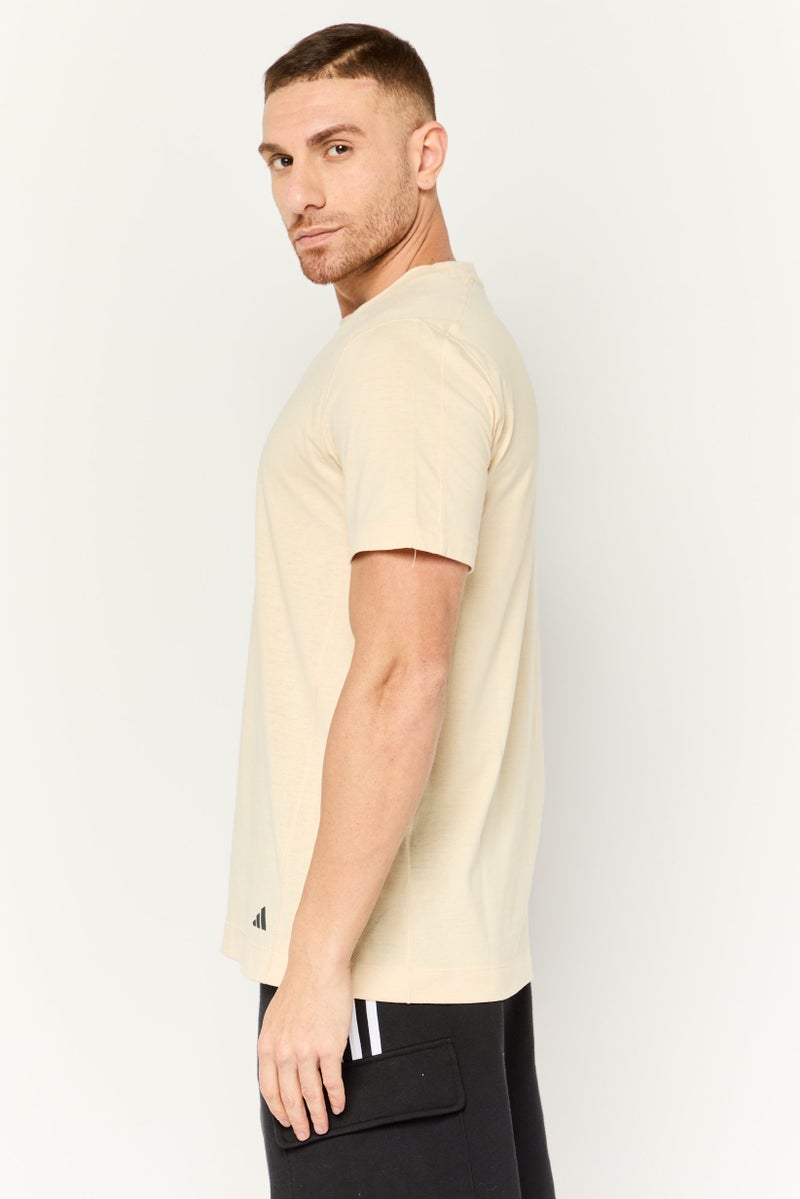 Adidas Men Sportswear Fit Short Sleeve Yoga T-Shirt, Beige  - Image 4