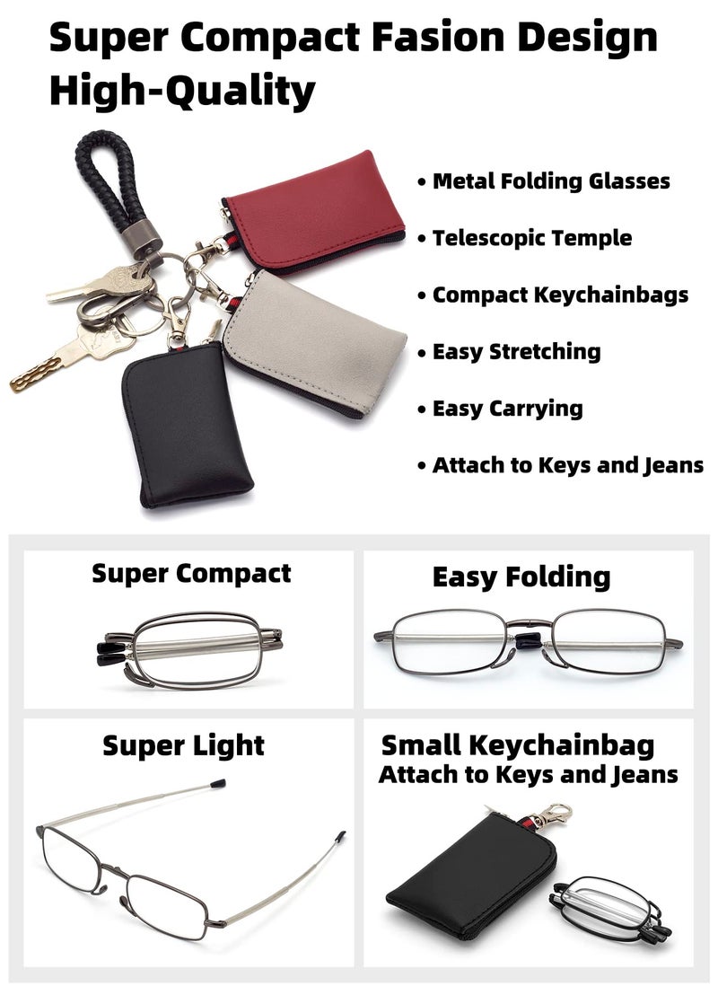 Autojouls Folding Reading Glasses, Key Chain Bag Readers Compact Easy Carry Readers Glasses (2-Pack, Black Gunmetal 1.0 x) - Image 3