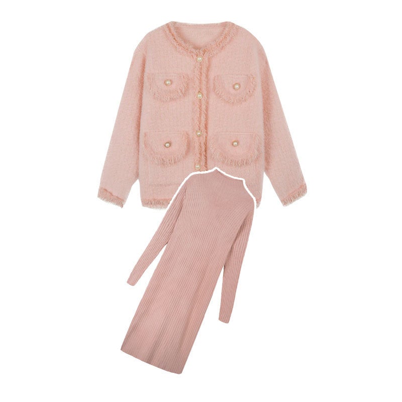 Casual Maternity Two-Piece Pink jacket + pink bottom skirt suit