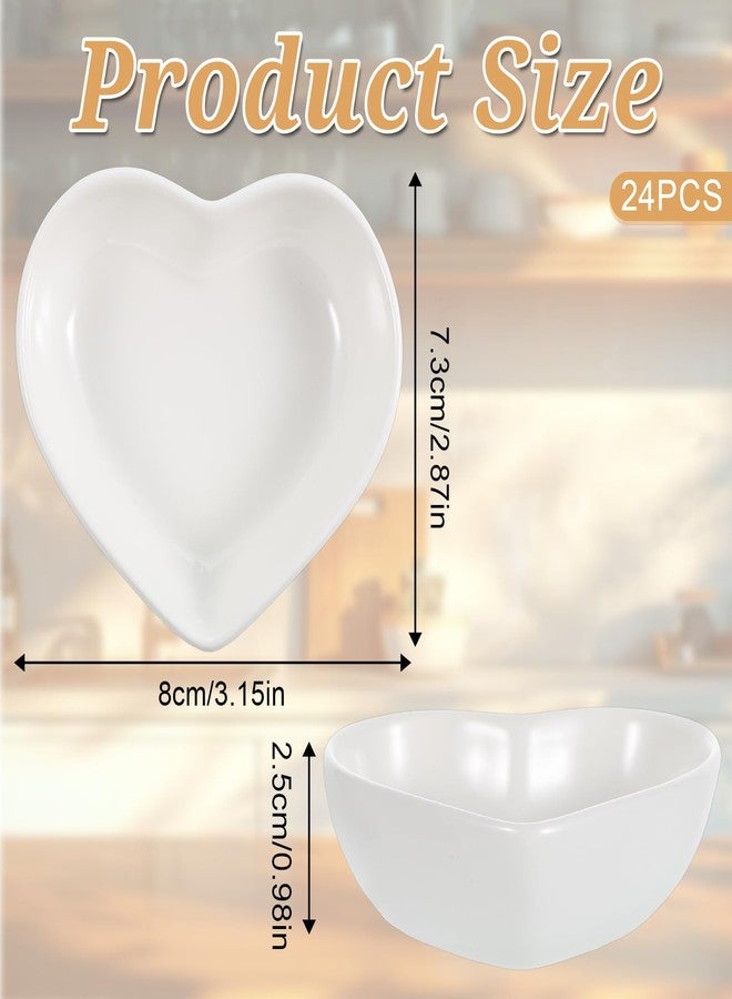 Bruislard 24 Pack Porcelain Sauce Dish, 1.5Oz Soy Sauce Dishes, White Love Heart Shaped Bowls, Candle Tray, Multipurpose Salad Appetizer Plate for Candy, Sushi, Dipping, Valentine's Day Wedding Party Deco - Image 2