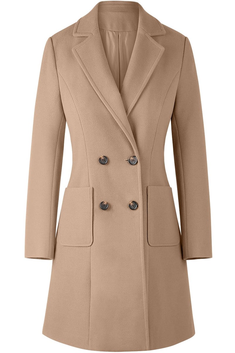 CHICZONE Notch Lapel Long Jackets for Women Dressy Double Breasted Wool Pea Coat Winter Overcoat Camel M - Image 4