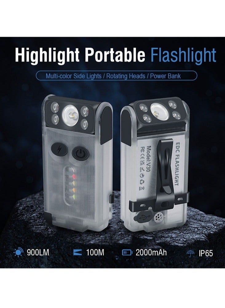 V30 LED Keychain EDC Fluorescence Flashlight Clip Warm Work Light Type-C Rechargeable Torch Magnet Camping Pocket Lantern - Image 2