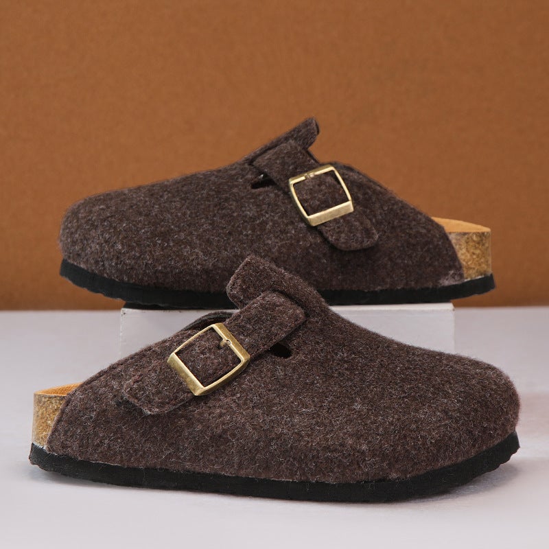 2025 Spring/ Korean Style Children'S Sheepskin Cork Sandals For Boys And Girls Closed-Toe Birkenstock Shoes Slippers - Image 5