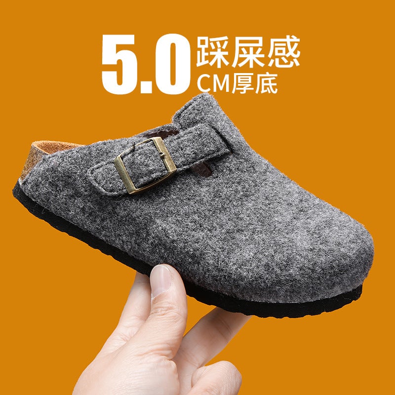2025 Spring/ Korean Style Children'S Sheepskin Cork Sandals For Boys And Girls Closed-Toe Birkenstock Shoes Slippers - Image 3
