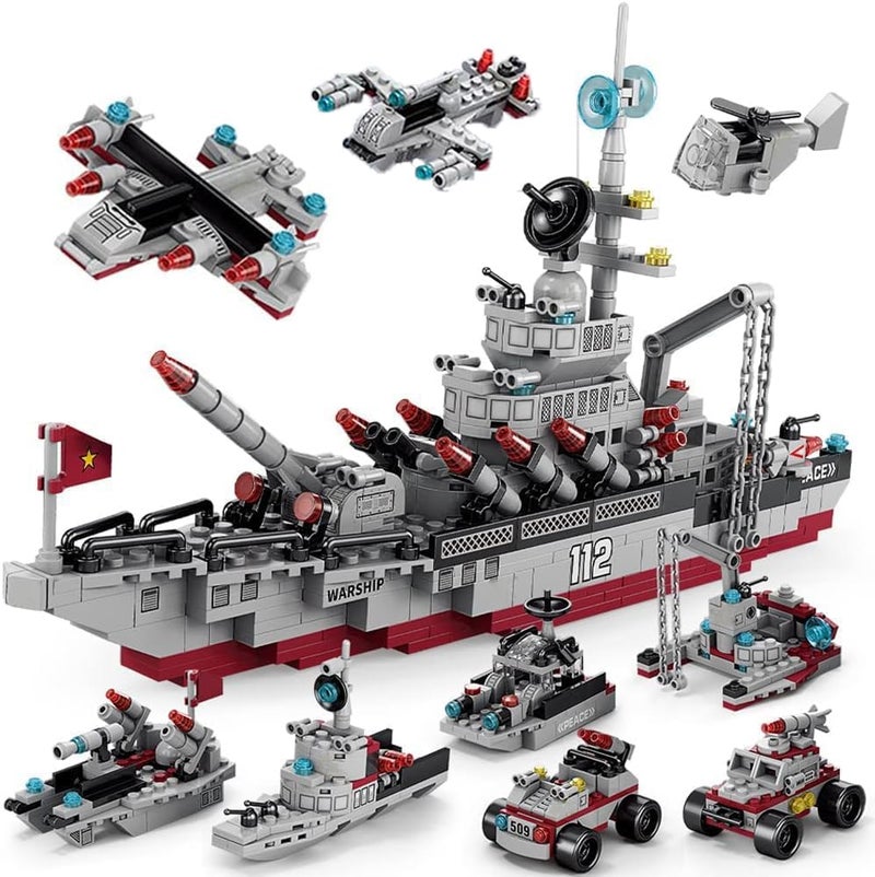 ENHANA Building Block Warship 25 in1 Battleship Building Kits for Kids City Helicopter Military Ship Bricks Kit Educational Toys for Boys Age 6 7 8 9 10 11 12 Years Old 554PCS - Image 1