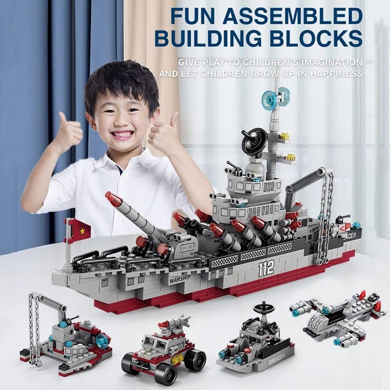ENHANA Building Block Warship 25 in1 Battleship Building Kits for Kids City Helicopter Military Ship Bricks Kit Educational Toys for Boys Age 6 7 8 9 10 11 12 Years Old 554PCS - Image 5