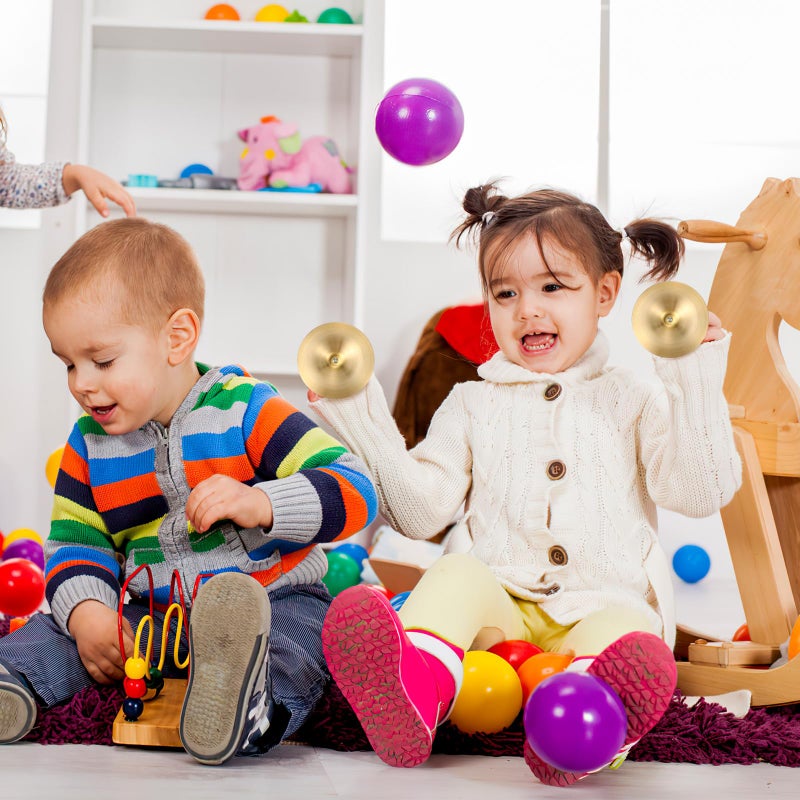 Vaguelly Finger Cymbals with Wooden Handles, 1 Pair Copper Band Cymbals, 9cm/3.5in Mini Marching Cymbals, Hand Cymbal Belly Dance, Orff Music Instrument for Child & Adult - Image 2