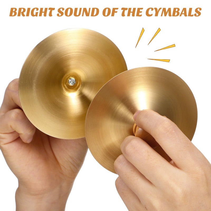 Vaguelly Finger Cymbals with Wooden Handles, 1 Pair Copper Band Cymbals, 9cm/3.5in Mini Marching Cymbals, Hand Cymbal Belly Dance, Orff Music Instrument for Child & Adult - Image 4