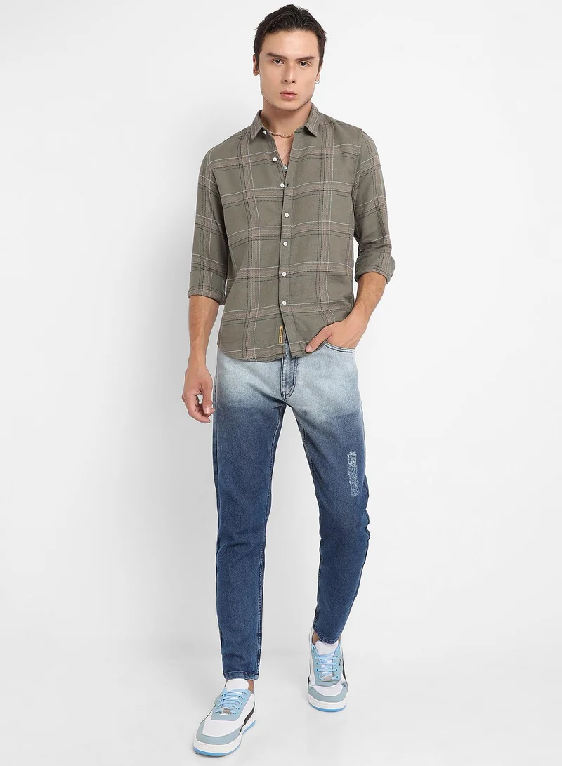 Campus Sutra Men's Olive Green Maxi Tartan Plaid Shirt