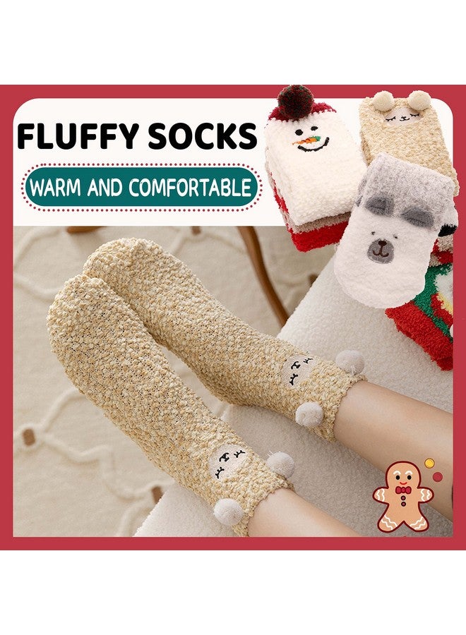 PROETRADE ProEtrade Fuzzy Socks for Women Teen Girls Fluffy Cozy Christmas Gift Cabin Holiday Winter Warm Fleece Thick Comfy Slipper Home Plush Cute Snowman Fun Soft Socks Stocking Stuffer (Animal (5 Pairs))  - Image 3